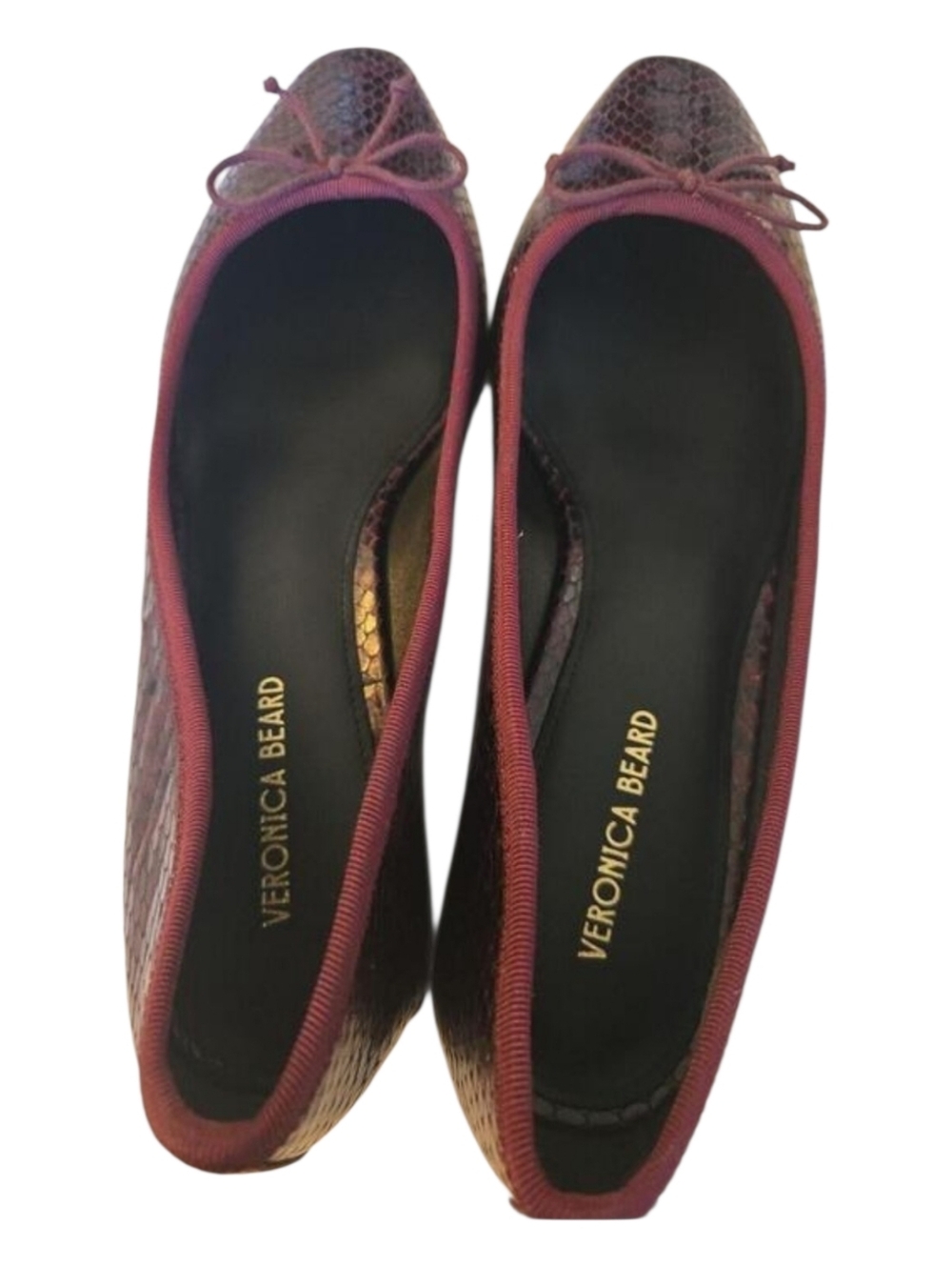Veronica Beard Burgundy Snakeskin Embossed Low Block Heel Pumps 7 M - Picture 2 of 6